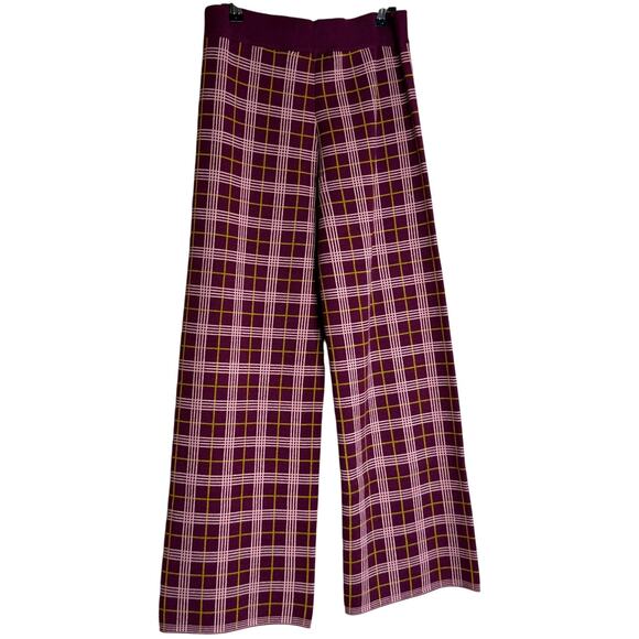 Daydreamer Pants Women Medium Burgundy knit Plaid cropped Dark Academia Preppy - Picture 3 of 14